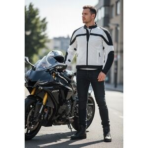 Men's NWOT BILT Motorcycle Riding Jacket Black White Removable Liner Size 2XL